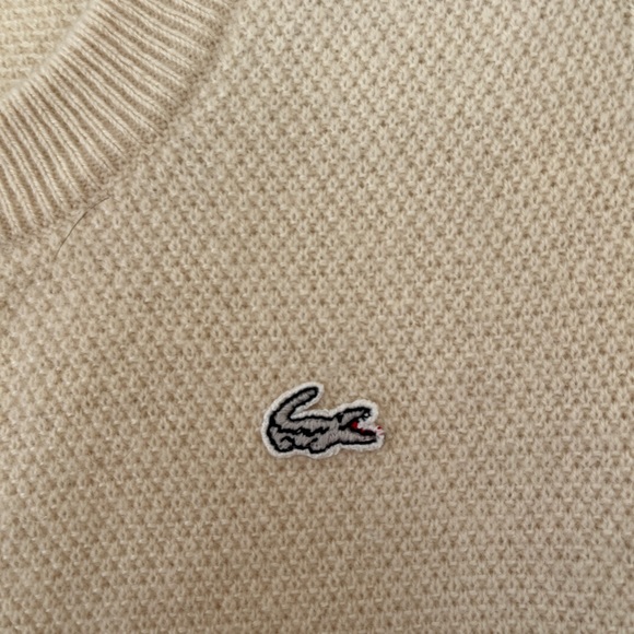 Lacoste Vintage Cashmere Sweater Cream scoop neck - Picture 3 of 9